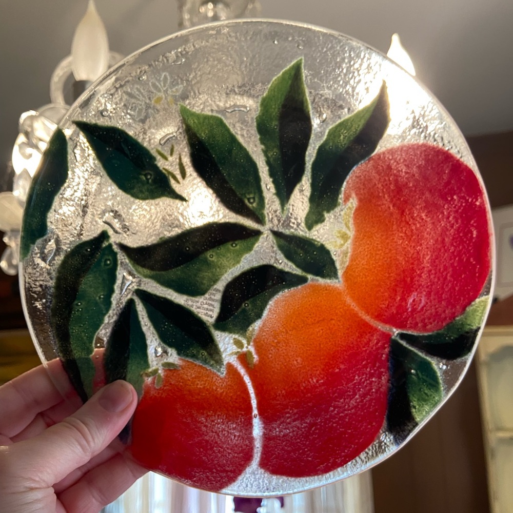 Vintage Saint Luke 1981 Fused Glass Oranges 8 1/2” Petite Plate